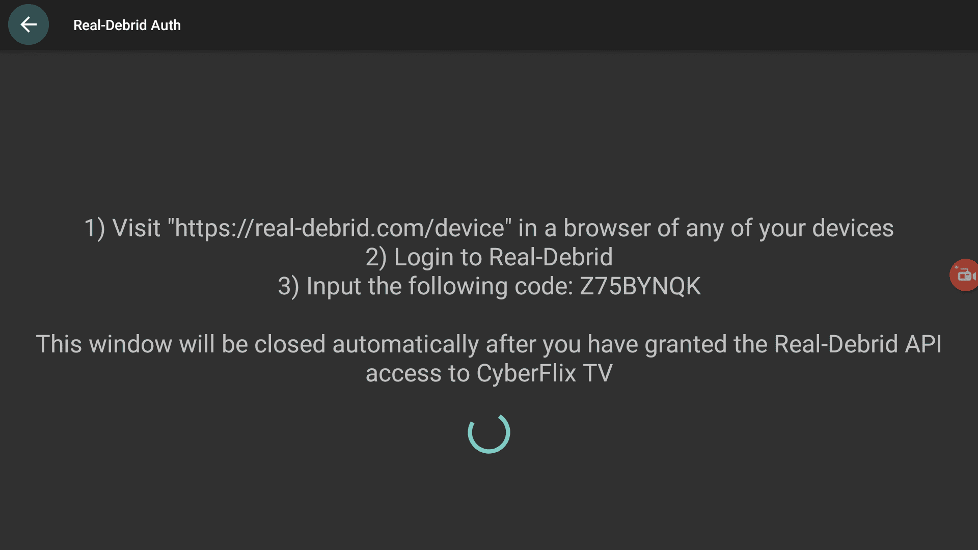 Real Debrid authorization CyberFlix TV