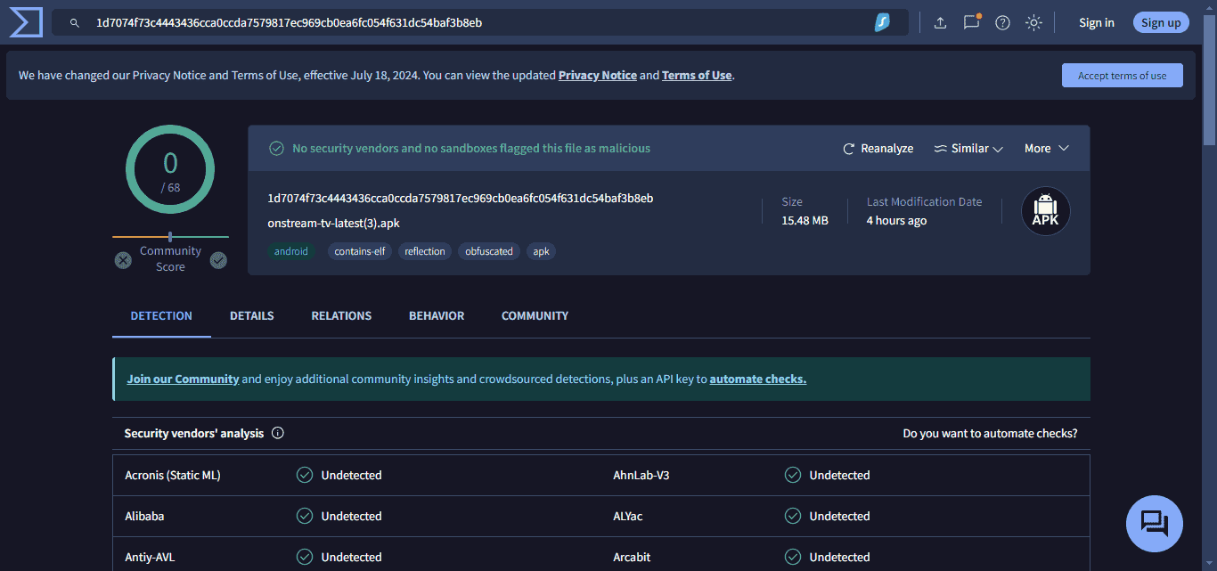 onstream-apk-virustotal