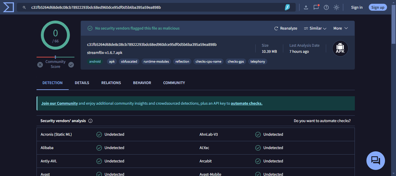 streamflix-virustotal