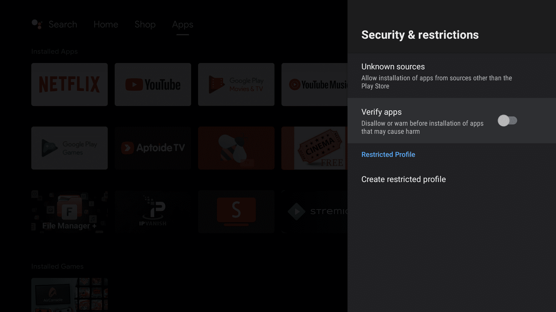 turn off verify apps 