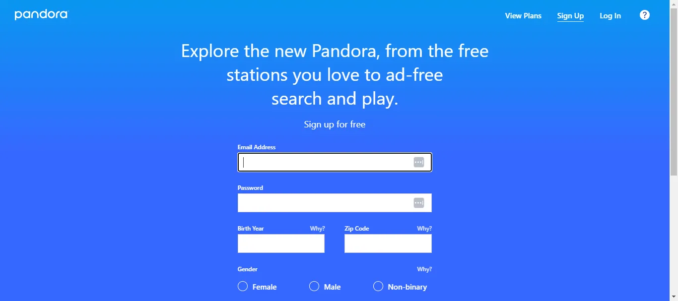 pandora-sign-up-details