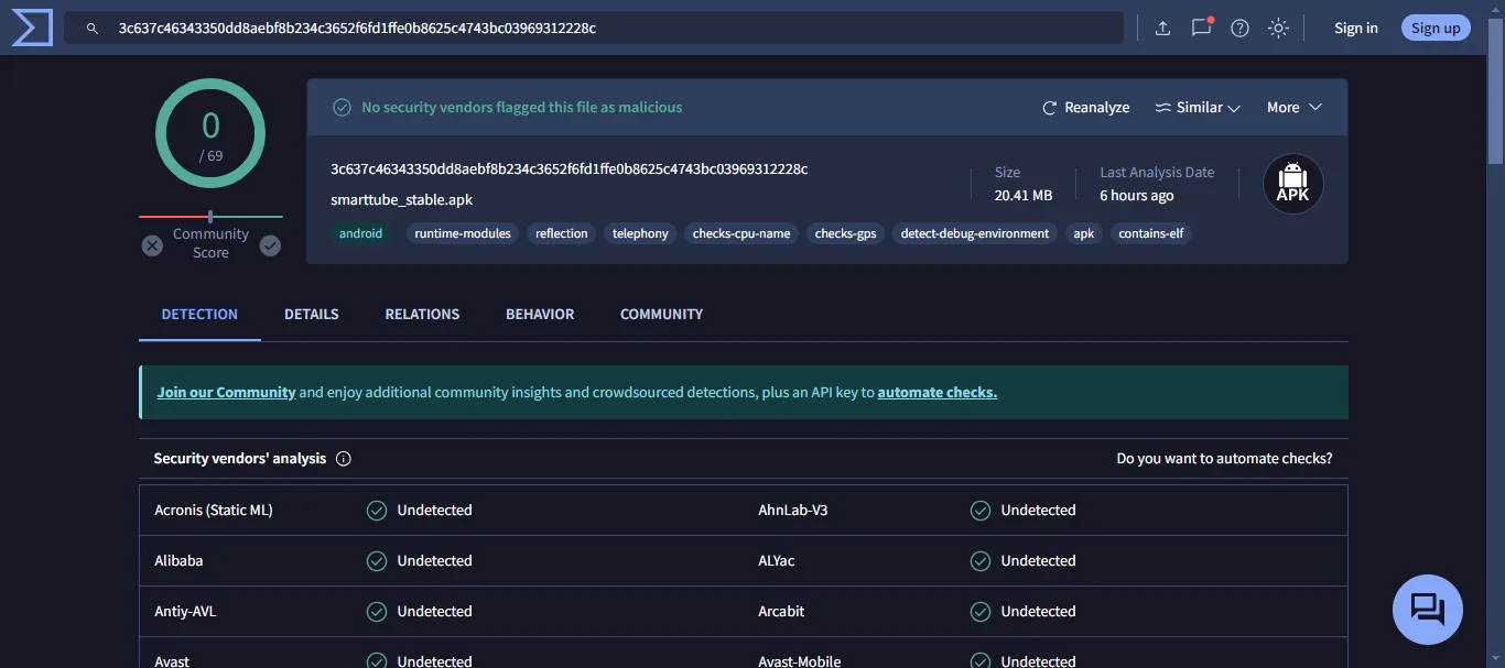 smarttube-virustotal