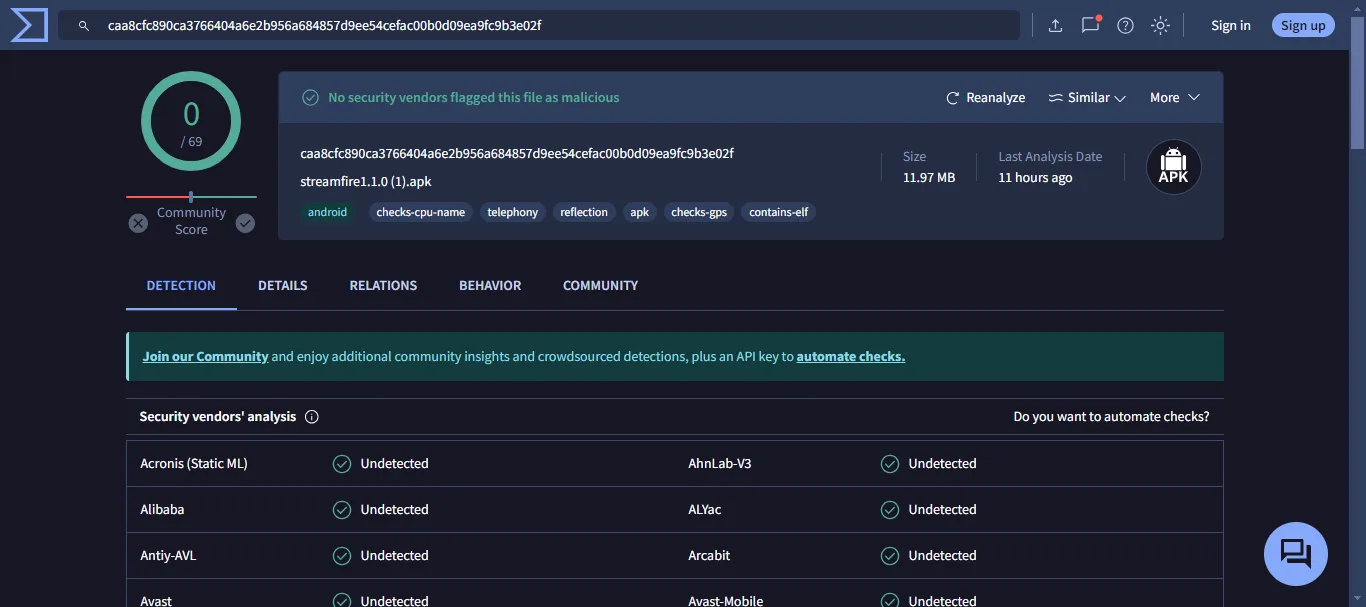 streamfire-virustotal